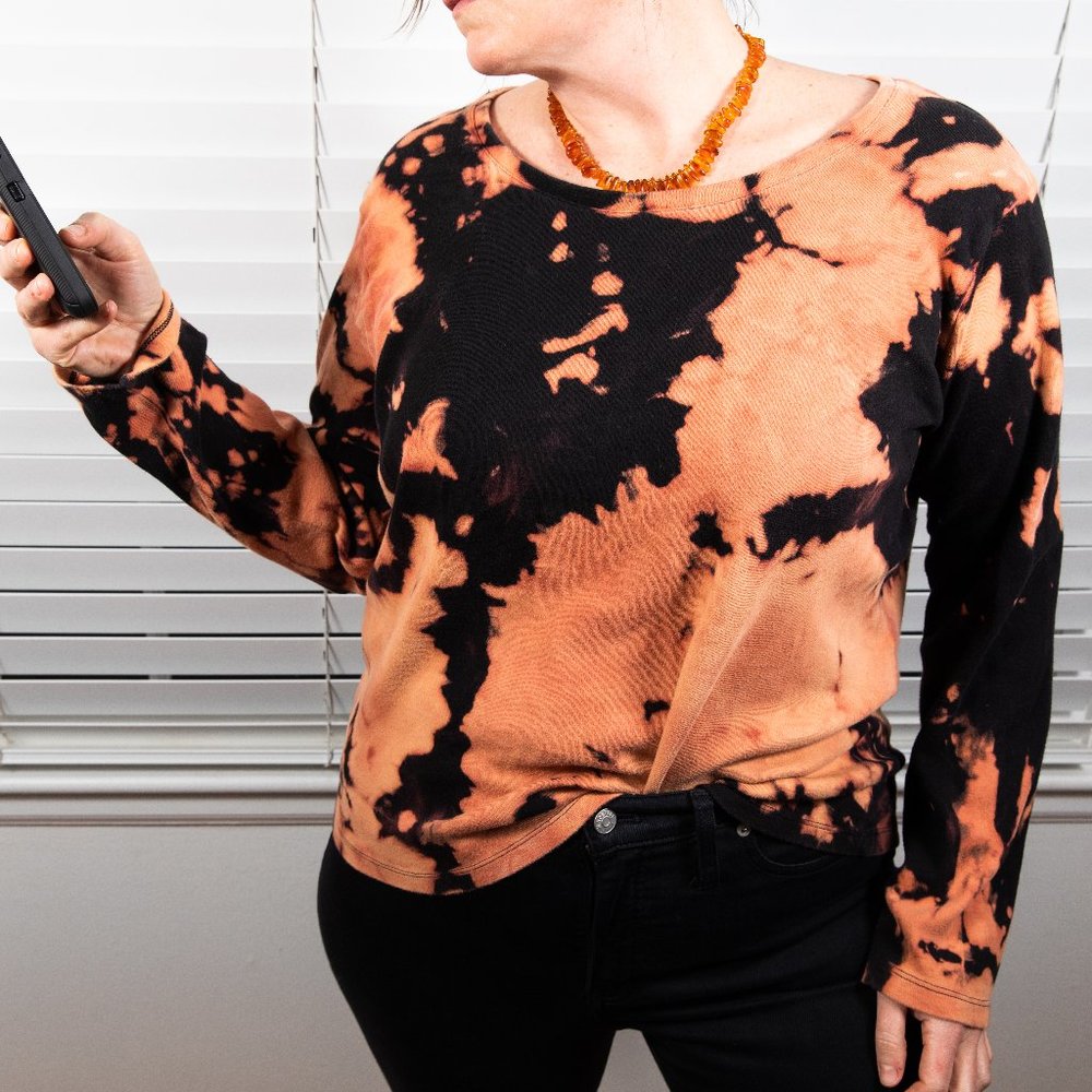 Upcycled Bleach Dye Long Sleeve T-Shirt Size